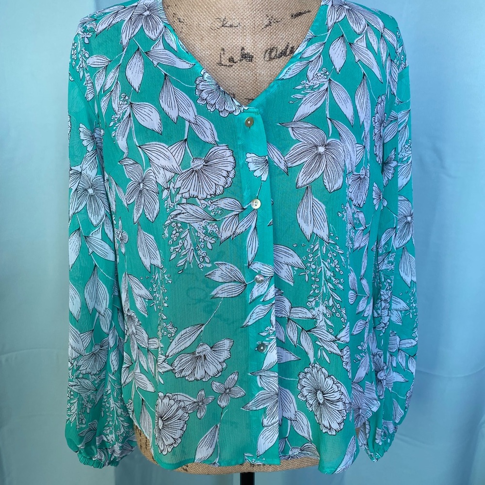 A New Day Women Green Long Sleeve Blouse